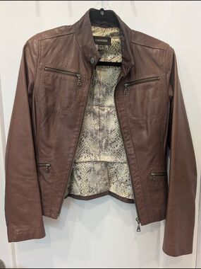 Danier Genuine Leather Women's Brown Leather Zip Moto Jacket